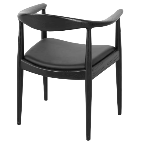 Mid-Century Modern Kitchen Solid Wood Dining Chair with Black Leather Cushion