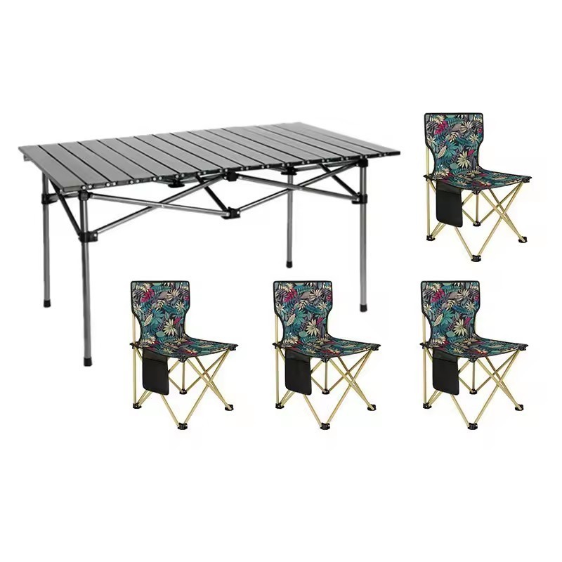 4 Chairs 1 Folding Outdoor Camping Picnic Tables for Hiking, Party, BBQ, RV Travel. All-in-one Storage Bag