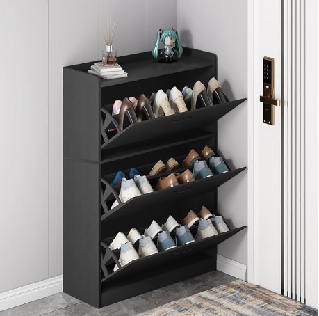 18 Pair Shoe Storage Cabinet with 3 Flip Drawers, Hidden Shoe Rack Organizer for Entryway, Tall Shoe Rack Shelf