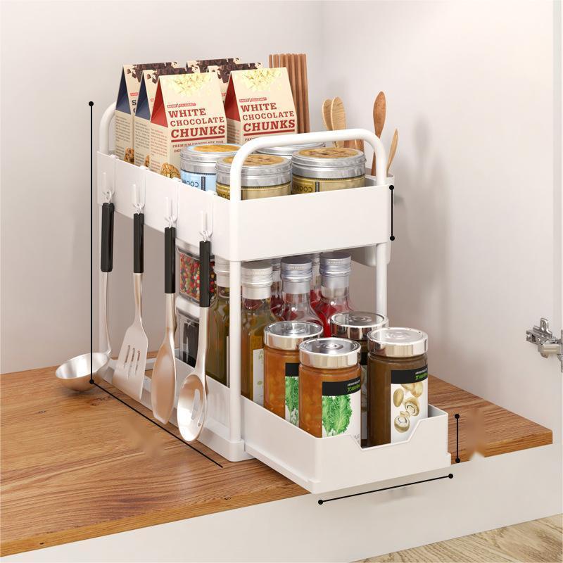 Kitchen Under Sink Organizer Desktop Storage Shelf Pull Out Double Layer Spice Storage Rack Sink Rack