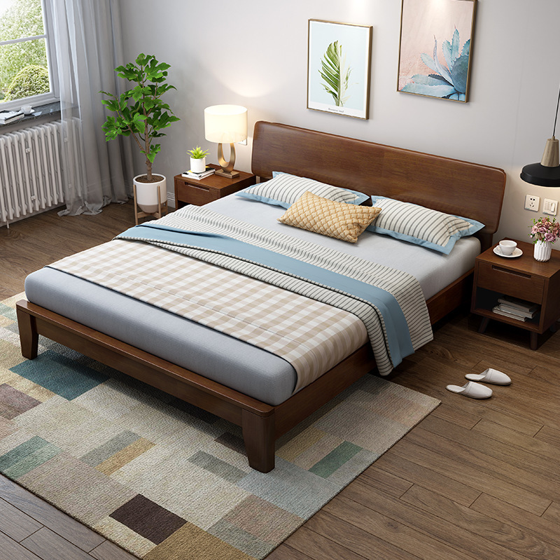 Modern minimalist Nordic solid wood bed, 1.8-meter master bedroom double bed