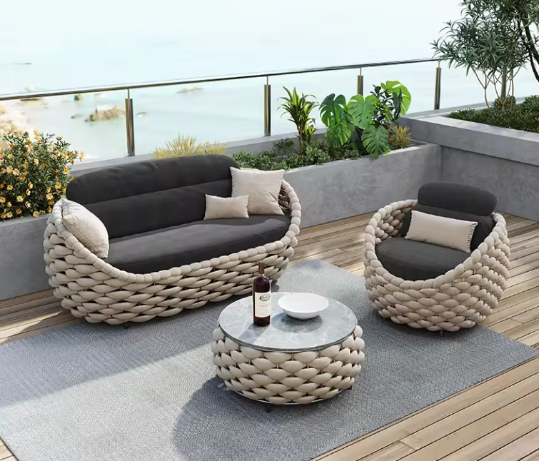 Modern Patio Sofa Set for Outdoor and Indoor Use All-Weather  Sectional Sofa and Coffee Table Aluminum Frame Garden Furniture