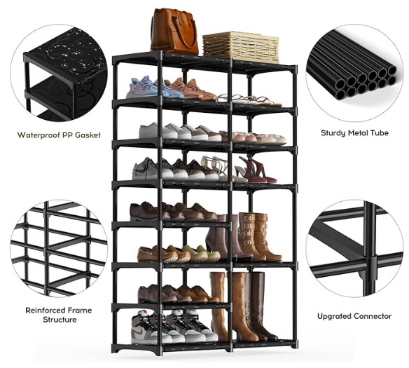 Shoe Rack with Covers Shoe and Boot Storage Cabinet 8 Tier 28-35 Pairs Shoe Rack Organizer for Entryway Closet Garage