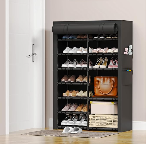 Shoe Rack with Covers Shoe and Boot Storage Cabinet 8 Tier 28-35 Pairs Shoe Rack Organizer for Entryway Closet Garage