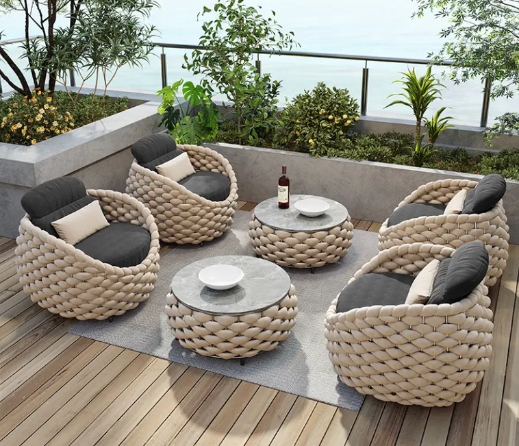 Modern Patio Sofa Set for Outdoor and Indoor Use All-Weather  Sectional Sofa and Coffee Table Aluminum Frame Garden Furniture