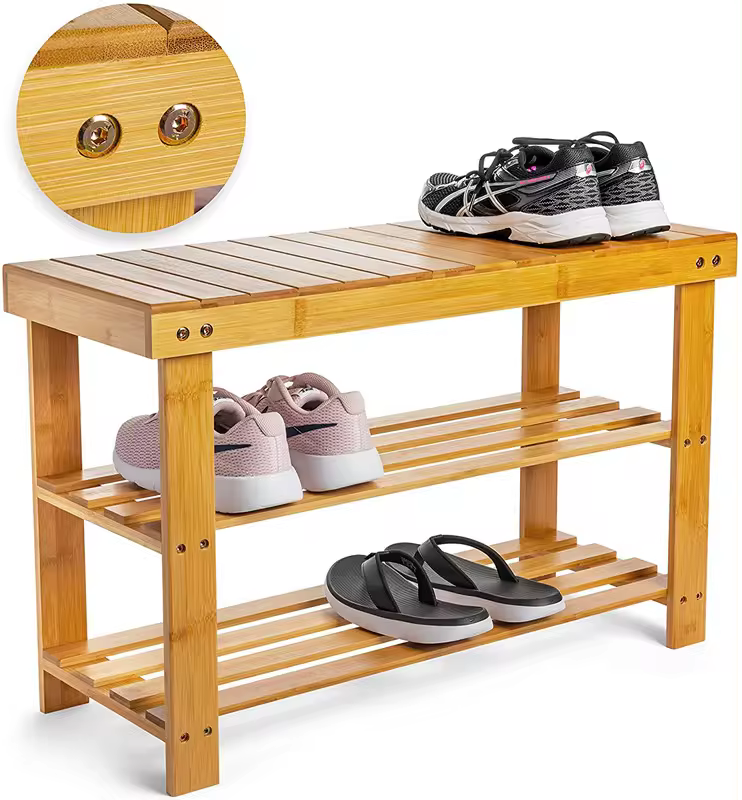 Double layered shoe rack Simple bamboo furniture Multi functional storage shoe stool and shoe cabinet