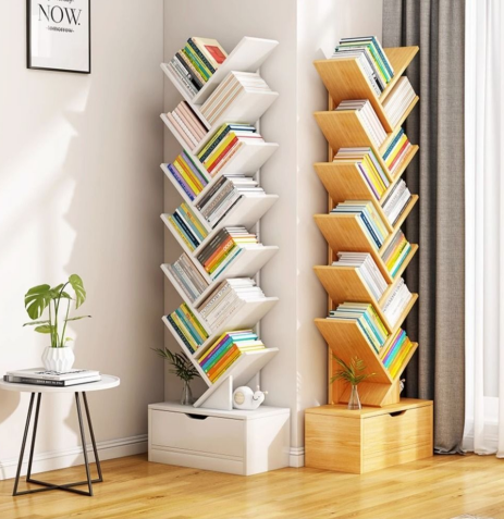 Tree Bookshelf with Drawer Bookcase, Floor Standing Book Storage Rack living room bookshelf, wall storage and storage bookshelf