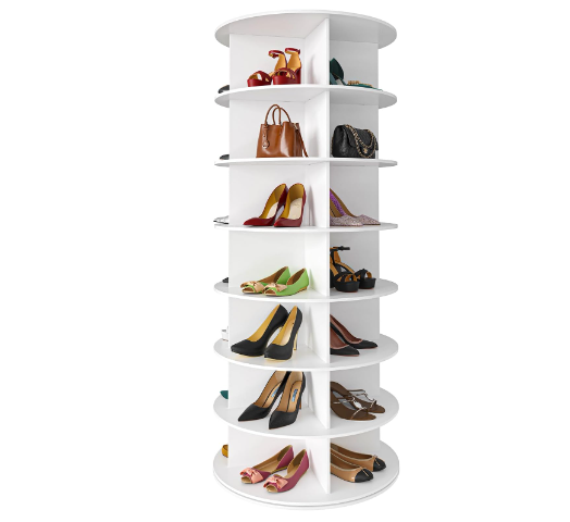 Spinning Shoe Display  Revolving 360 Shoe Rack Storage Round Carousel, Vertical Handbag Rotate Shoes Closet Organization