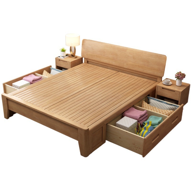 Modern minimalist Nordic solid wood bed, 1.8-meter master bedroom double bed