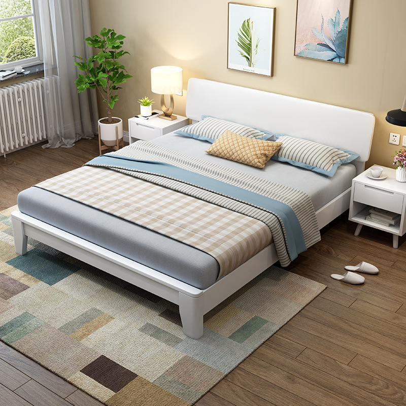 Modern minimalist Nordic solid wood bed, 1.8-meter master bedroom double bed