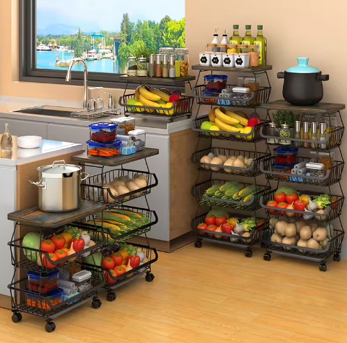 Wholesale multistory kitchen metal rolling storage craft shelves with drawer baskets and bathroom living room wheels