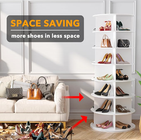 Spinning Shoe Display  Revolving 360 Shoe Rack Storage Round Carousel, Vertical Handbag Rotate Shoes Closet Organization