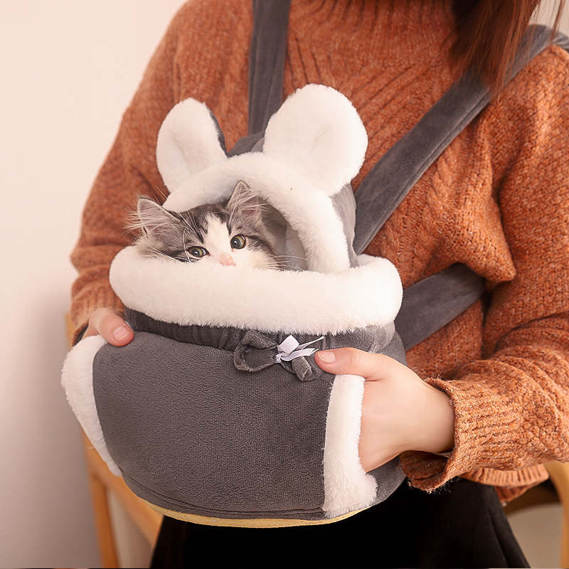 Pet Warm Carrier Bag Small Cat Dogs Backpack Winter Warm Carrying Plush Pets Cage Walking Travel Kitten Hanging Chest Bag