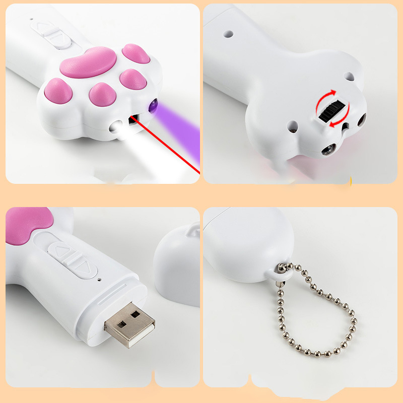 New Multi-Function Cat Paw Stick Usb Charging Infrared Pointer Laser Cat Toy With Flashlight Uv Light