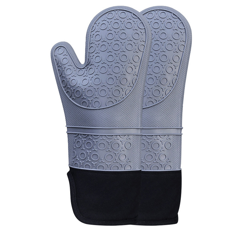 Oven Gloves Heat Resistant Cooking Gloves Silicone Grilling Gloves Long Waterproof BBQ Kitchen Oven Mitts with Cotton Layer