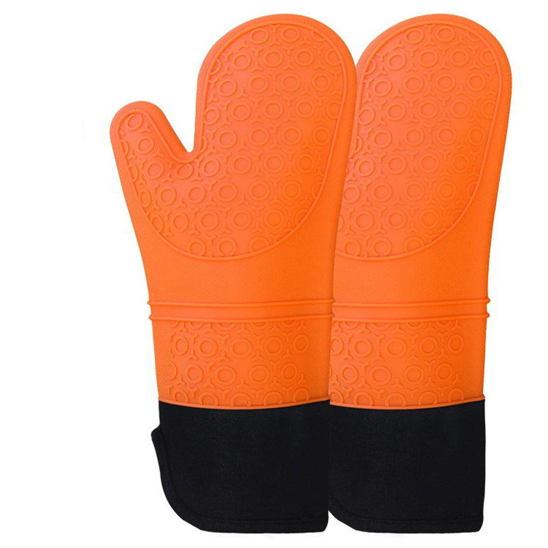 Oven Gloves Heat Resistant Cooking Gloves Silicone Grilling Gloves Long Waterproof BBQ Kitchen Oven Mitts with Cotton Layer