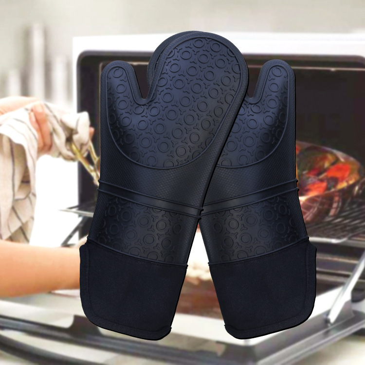 Oven Gloves Heat Resistant Cooking Gloves Silicone Grilling Gloves Long Waterproof BBQ Kitchen Oven Mitts with Cotton Layer