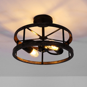 2-Light Woodlike Ceiling Lamp Vintage Decorative Pendant Light Led Flush Mount Light Ceiling For Study Room Bedroom