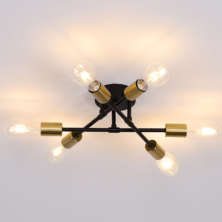 LOHAS Gold Black Ceiling Lamps 6-Lights Farmhouse Sputnik Luxury Modern Chandelier Ceiling Lights For Dining Living Room