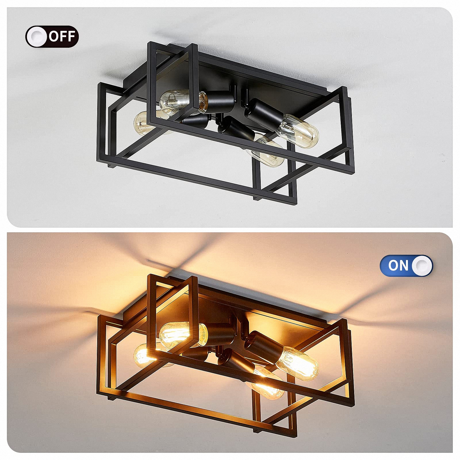 LOHAS Retro Square Ceiling Lights Fixtures Farmhouse Vintage Indoor Square Flush Mount Light Ceiling For Living Room Dining Room