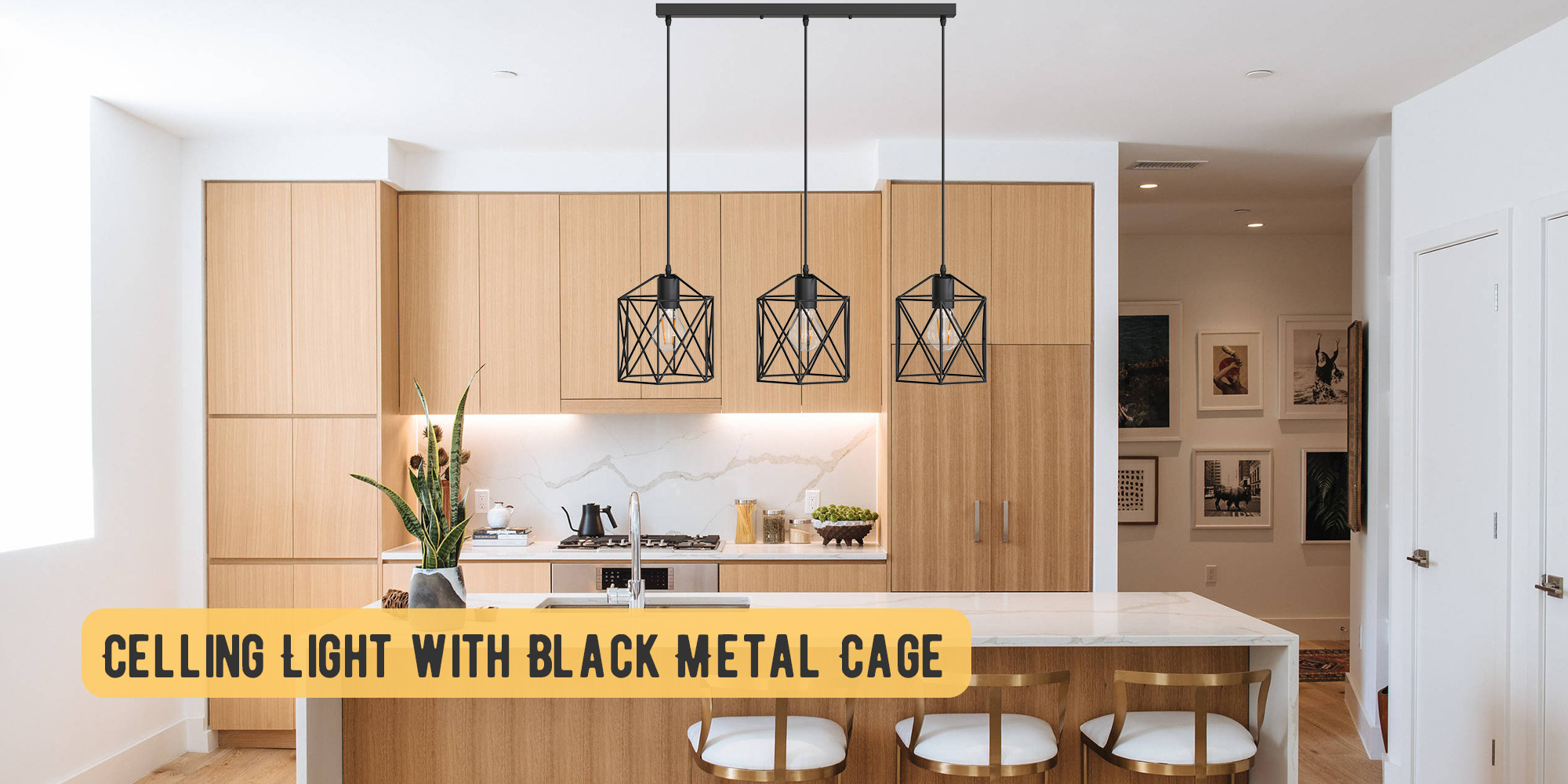 LOHAS 3-Lights Black Finish-Cage Vintage Hanging Pendant Style Iron Art Lamp Rustic Pendant Light Fixture For Dining Room