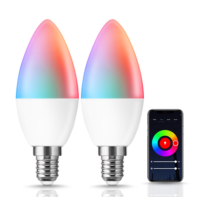 Factory Price E12 E14 WiFi Smart Bulbs RGB Candle WIFI Smart Bulb Lights with tuya app alexa/google remote control