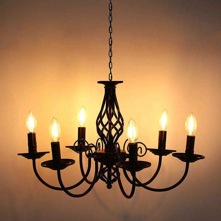 LOHAS Farmhouse 6-Light American Vintage Style Candle Stick Chandeliers Rustic Iron Luxury Chandeliers Pendant Light For Home