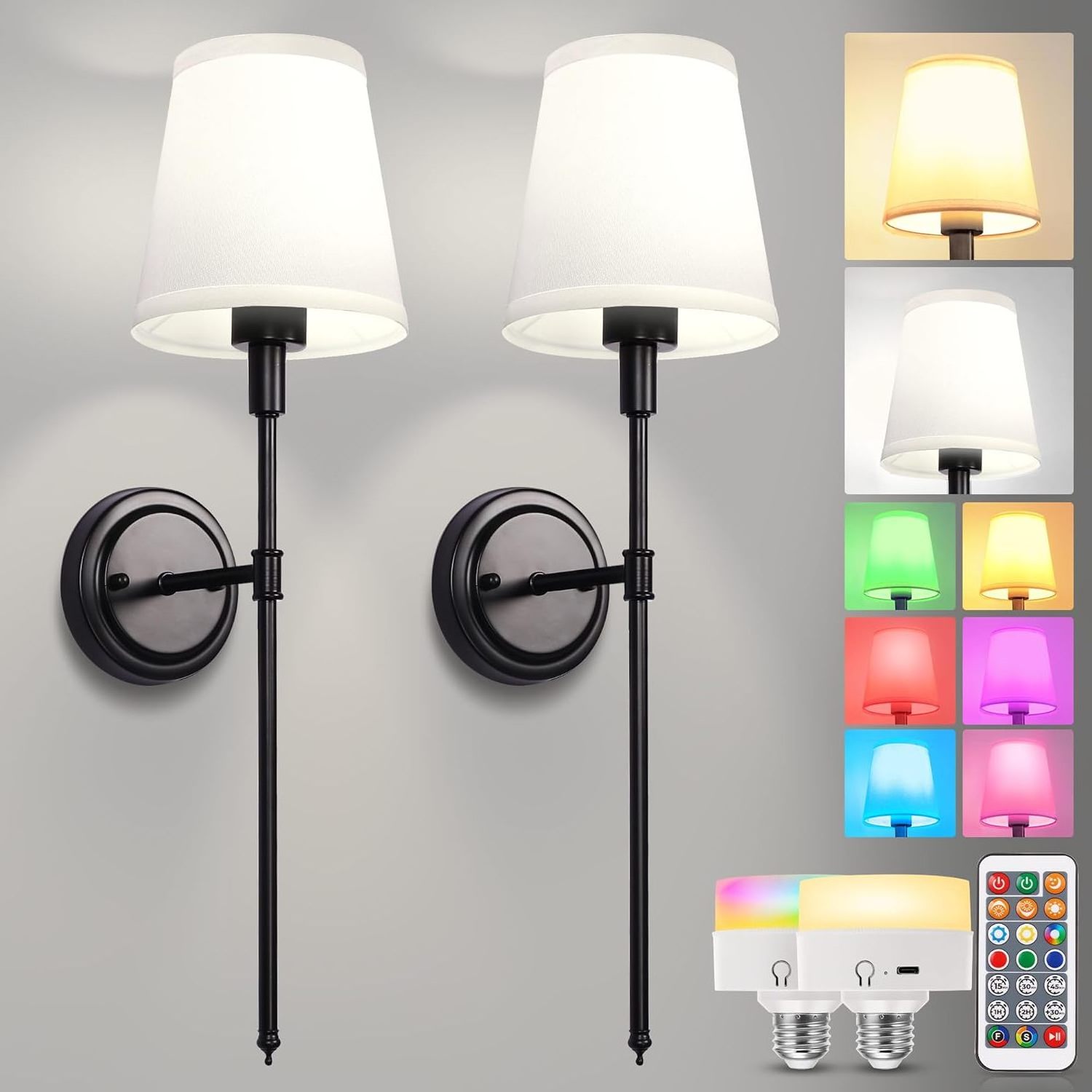 LOHAS Battery Operated Wall Sconce Set Classic Black Wall Light Fixtures Hotel Use Wall Lamps with Remote Control