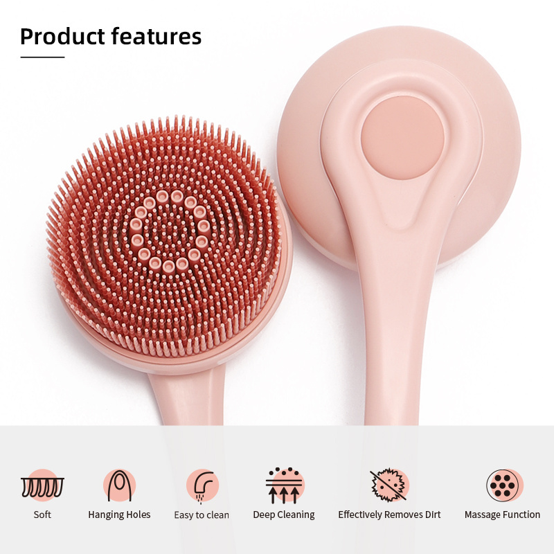 Trending Products 2024 New Arrivals Silicone Back Scrubber for Shower Body Scrubber Bath Foot Body Brush with Long Handle