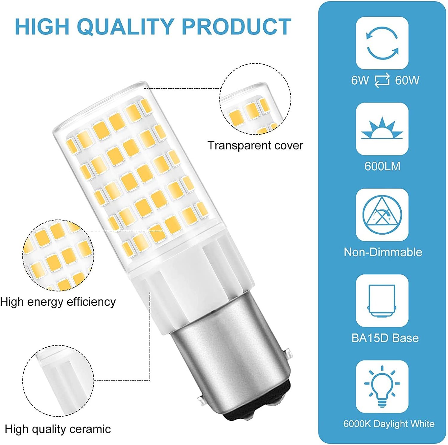 LOHAS LED Corn Bulbs Daylight White 6W BA15D Mini Light Bulb Energy Saving Lamp Corn Light Bulb For Sewing Machine Chandelier