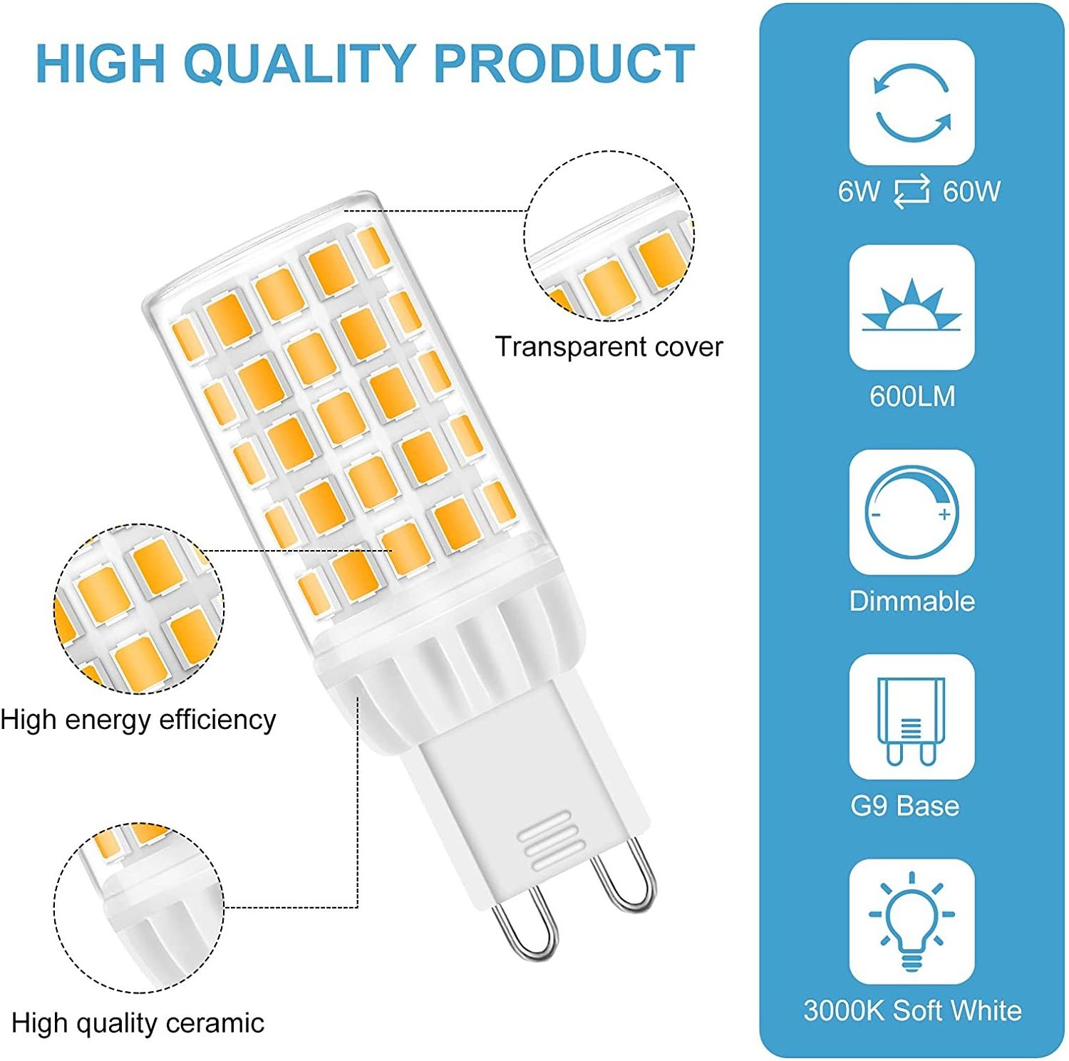 LOHAS Warm White Dimmable 6W G9 Base Plastic Cover Ceramic Housing LED Bulb Mini Corn Light for Outdoor Indoor Fixture