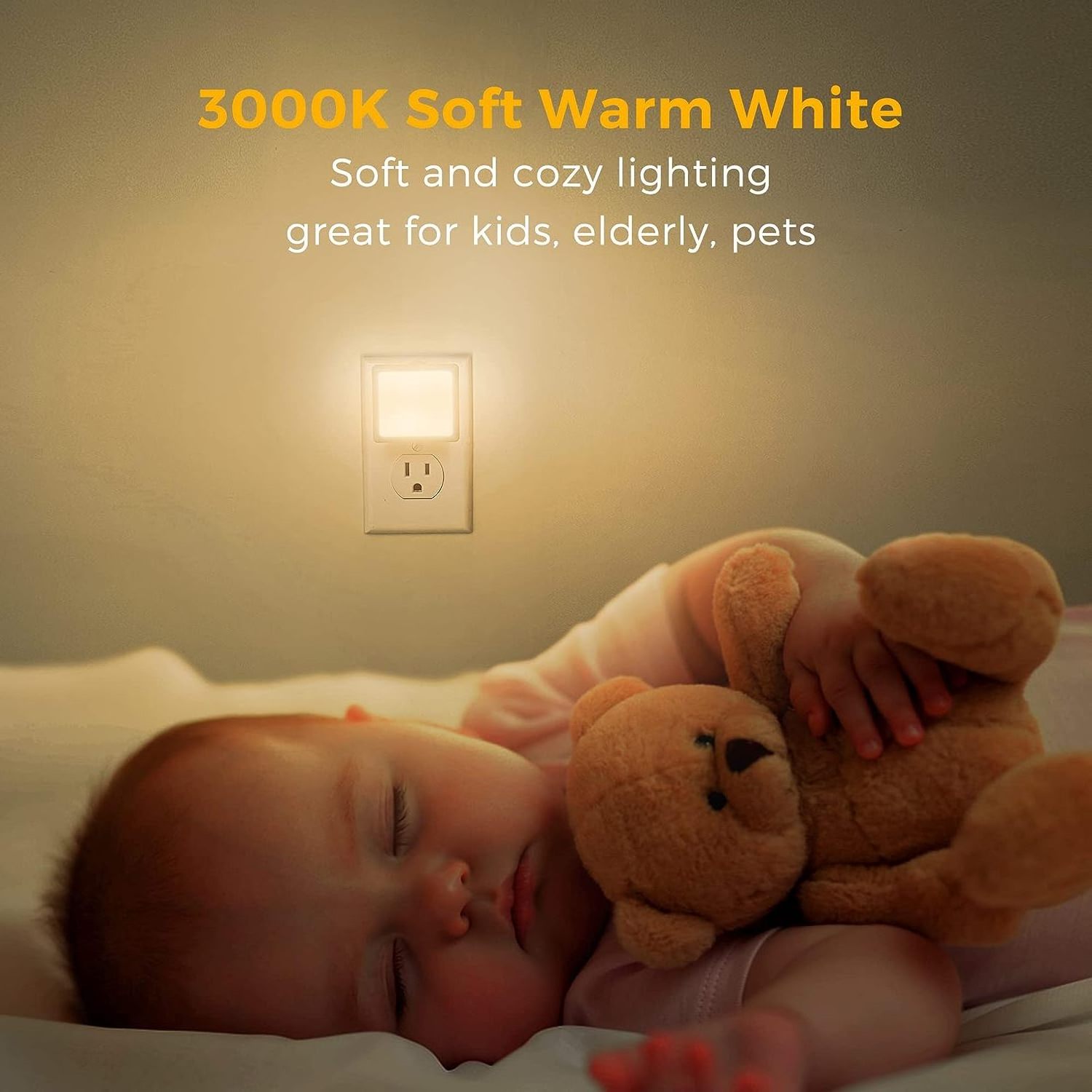 LOHAS Mini Square Small Nightlight 3000k Warm White Light Night Bedroom Plug In Wall Led Night Lights With Dusk To Dawn Sensor