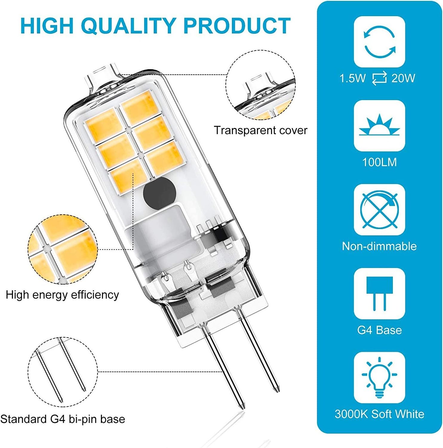 LOHAS G4 LED mini bulb AC/DC 12V 1.5W (20W replacement) non-dimmable SMD2835 lights bulbs suitable for cabinet hood