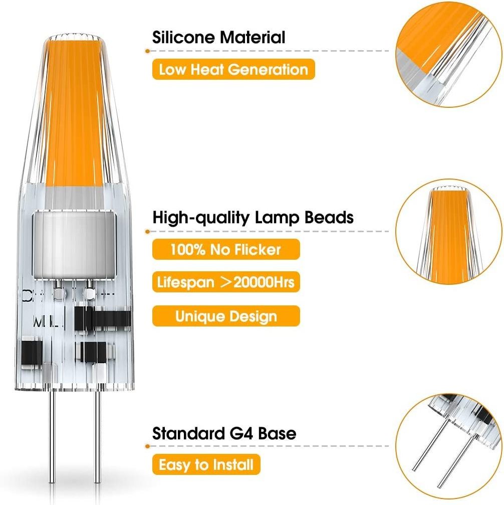 LOHAS Ceramic G4 Mini lights bulbs AC/DC 12V No Flicker Non-Dimmable Energy Saving G4 Corn Bulbs for Home Cabinet lighting