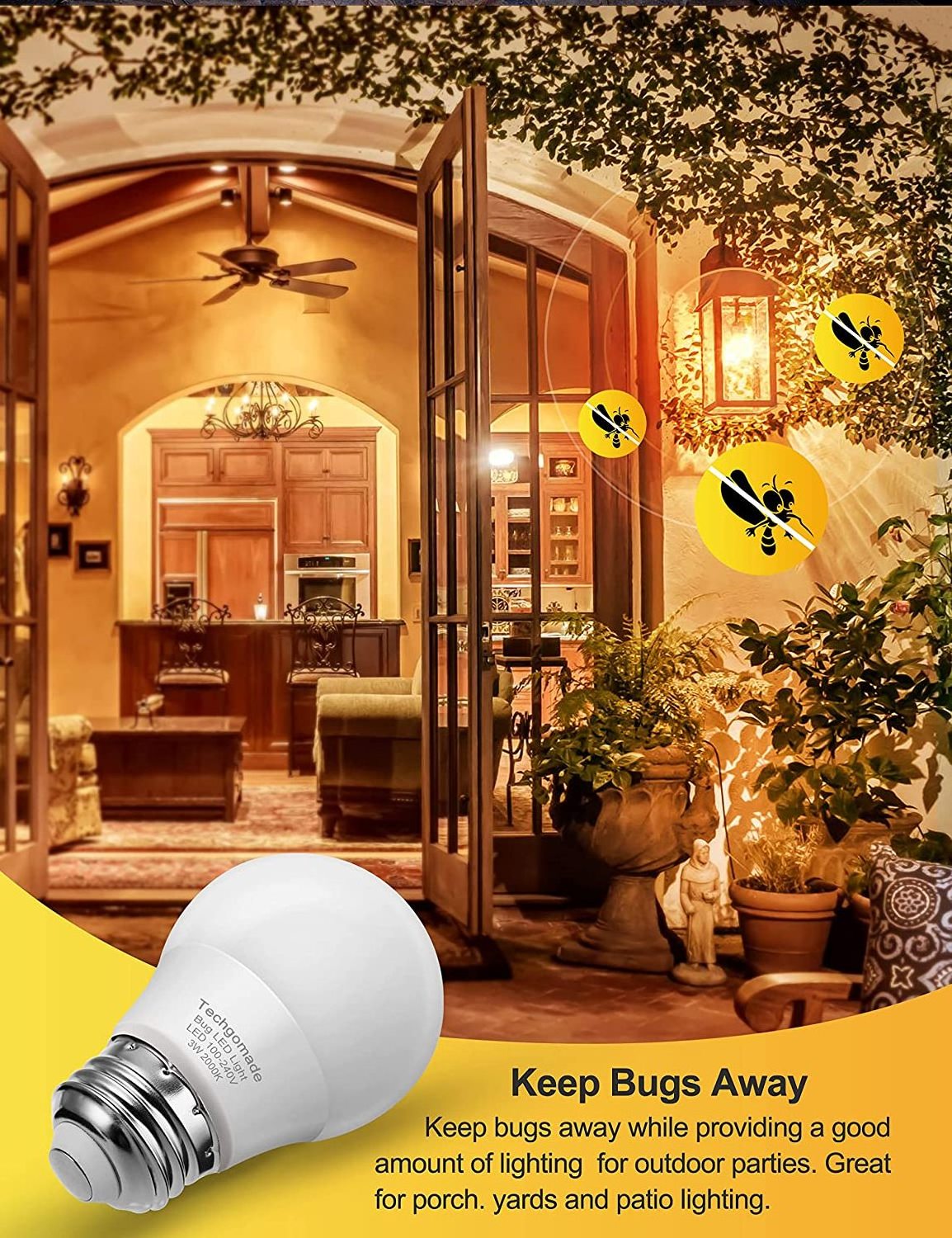 LOHAS G14 G45 E26 yellow LED bulbs with 2000K yellow lighting non-dimmable led bug bulb for indoor outdoor