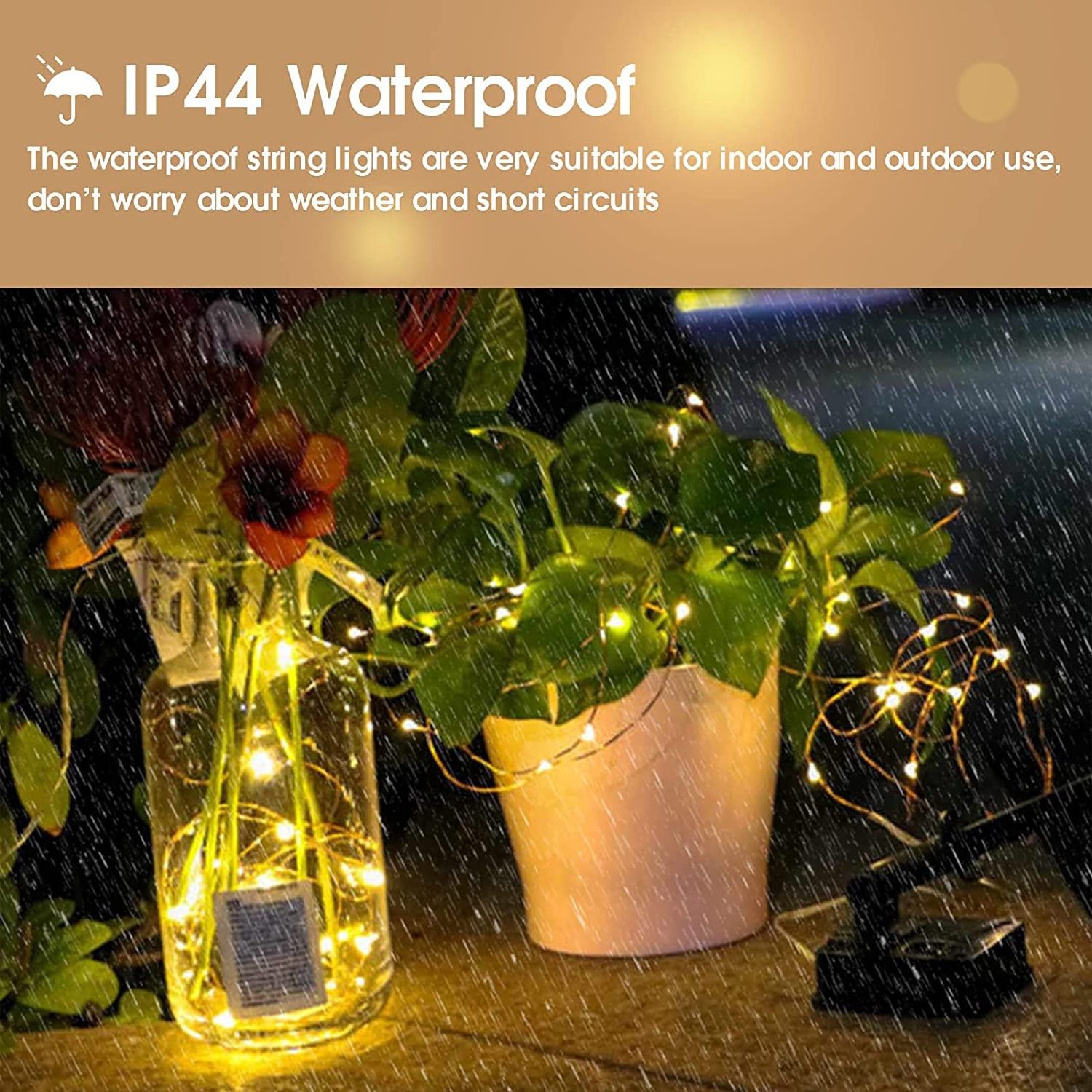 Lohas IP44 Outdoor Solar LED String Lights 10m Copper Wire 3000K Warm White 8 modes Waterproof Decorative Lights for Christmas