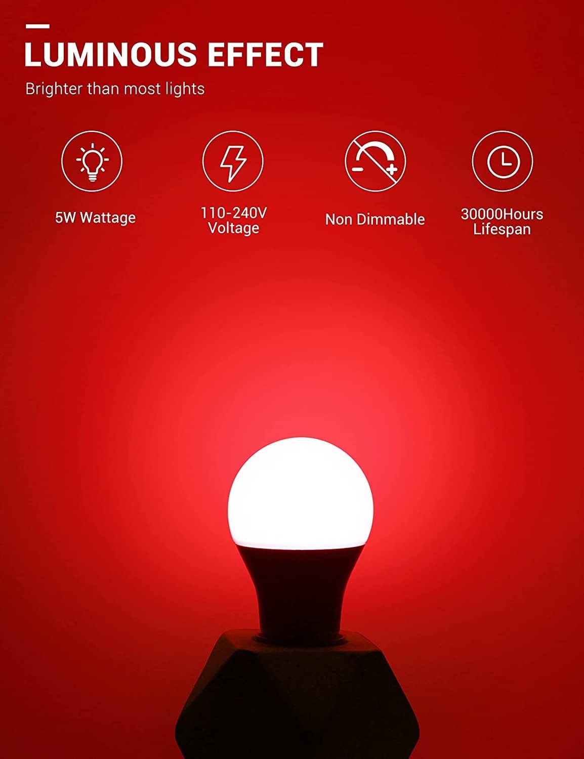 Lohas new arrival led red lights bulbs A19 5W non-dimmable decorative bulb for porch home decoration lighting