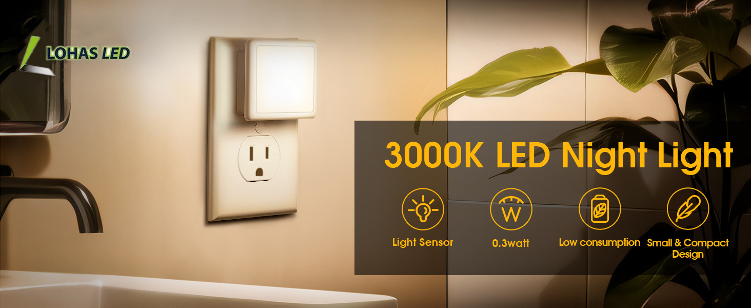 LOHAS LED 0.3W Nightlight Mini Square LED Night Light Dusk to Dawn Sensor Plug in Wall Baby Night Light for Bedroom