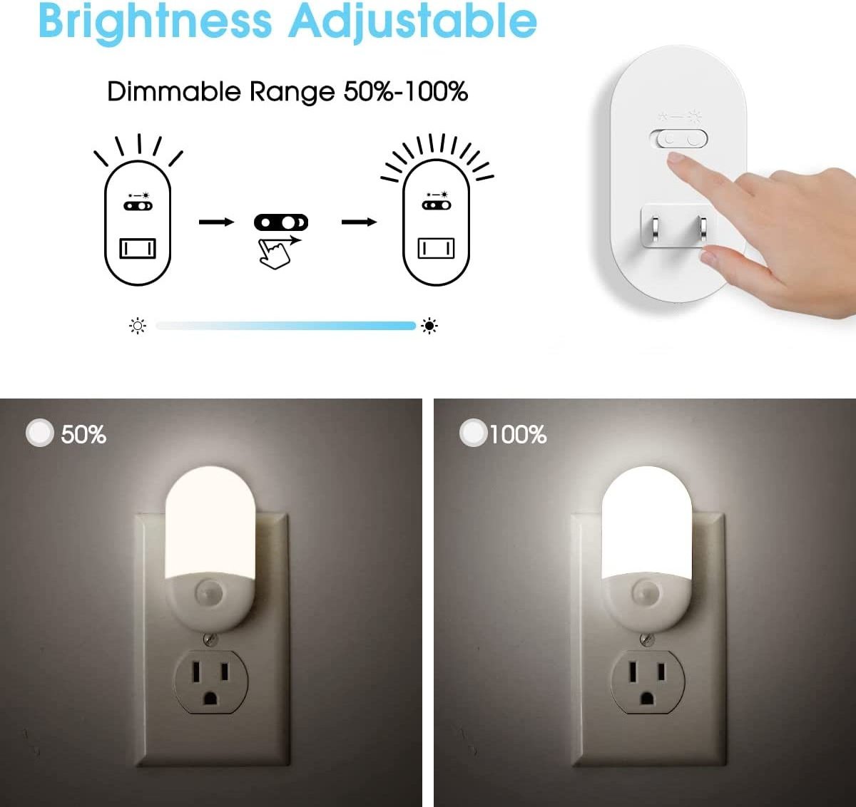 Daylight Night Lights 5000k 0.6w Energy Saving Night Lamp Bedside Light Sensor Led US Plug In Night Light For Bathroom Hallway