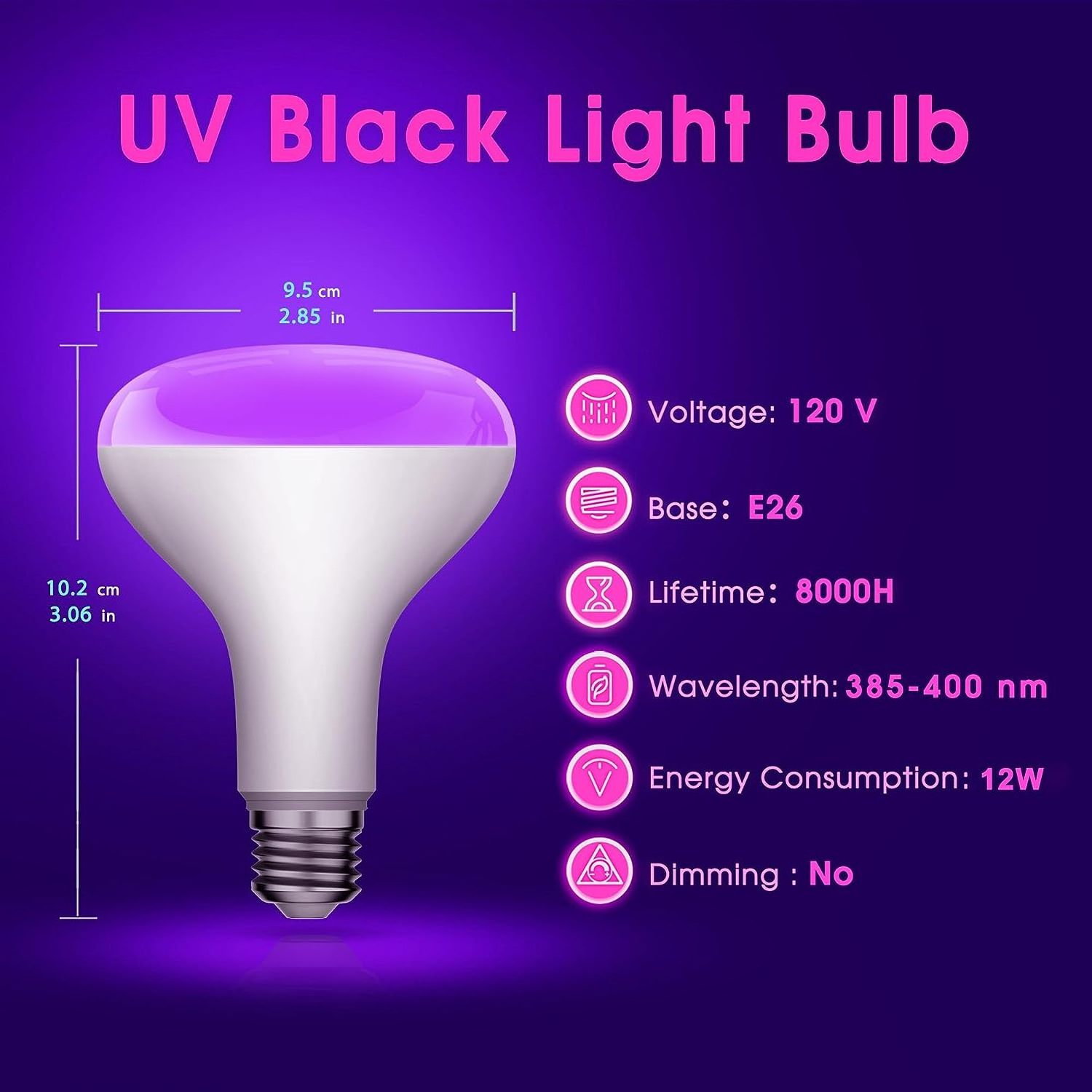 LOHAS UVA 385-400nm Fluorescent Poster Blacklight Lamp 120W Equivalent BR30 LED Black Light Bulb for Glow in the Dark