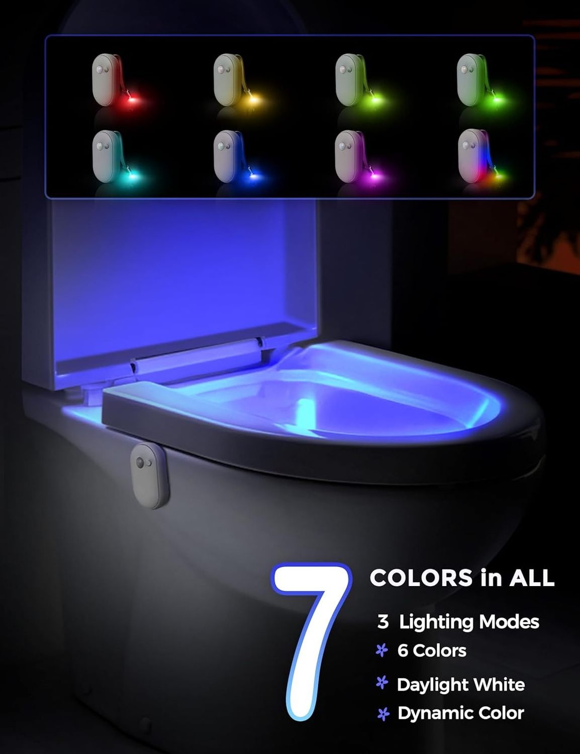 LOHAS Cordless RGB Funny Bathroom Toilet Bowl NightLight Motion Sensor LED Toilet Night Lights with Motion Activated Sensor