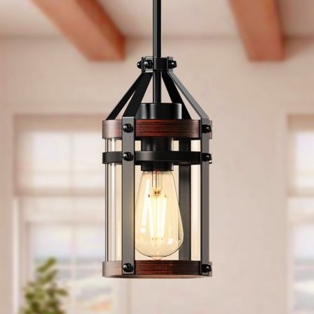 LOHAS Vintage Farmhouse Pendant Light Retro Lamp Single-head E26 Wooden Dining Pendant Light For Bar Restaurant