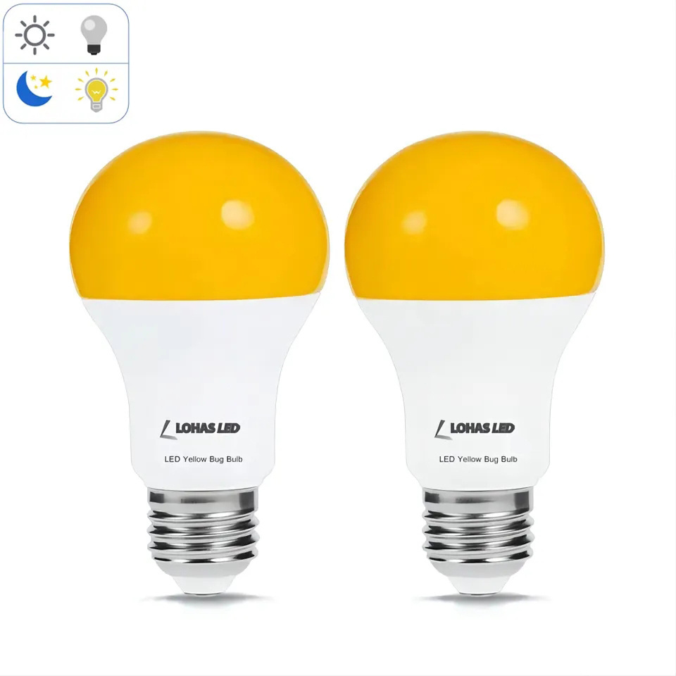 LOHAS Popular A19 6W Amber Yellow Bug Light Bulb Dusk to Dawn Sensor Mosquito Yellow Bulb Lighting Bug for Garden