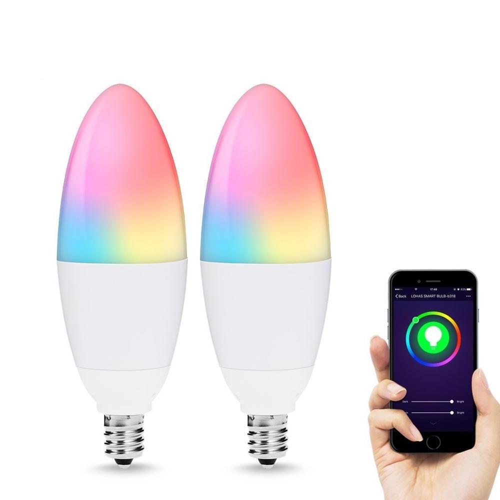 LOHAS LED Smart Home Light E12 5W RGB+Daylight+Warm White WiFi Bulb Tuya Smart Candle Light with Alexa Google