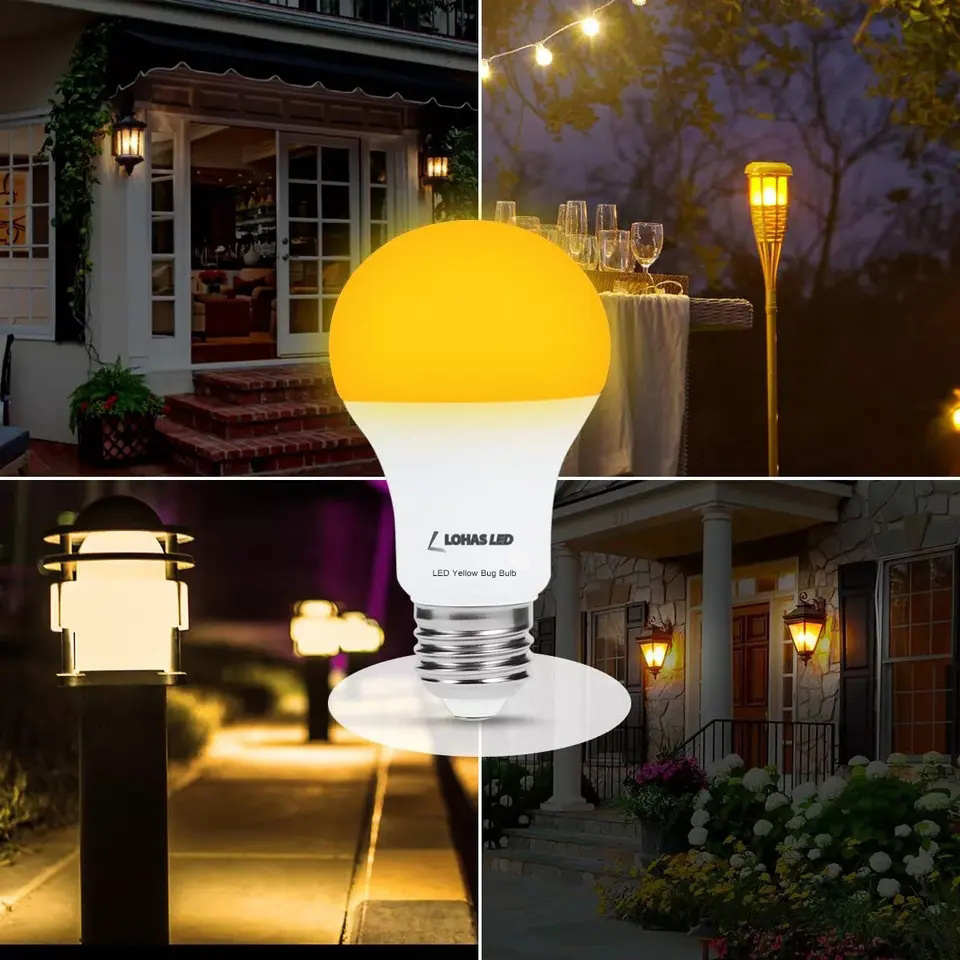 LOHAS A19 6W LED 2000K Yellow Light Bulb Amber Color Sleep-aid Dusk to Dawn Sensor LED Light Bulbs for Home Lighting