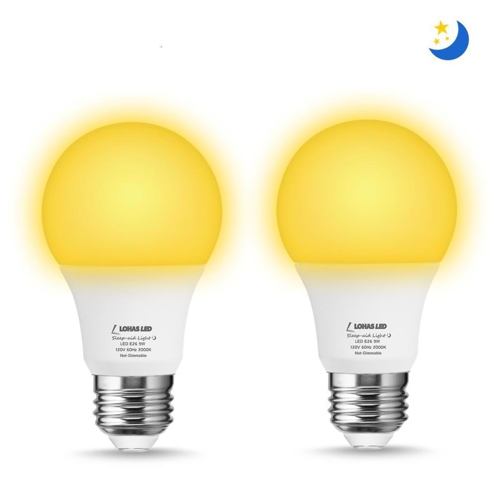 LOHAS A19 LED Sleep Aid Light Bulbs 5W 9W Amber Yellow 2000k No Blue Light Sleep Night Light Bulb for Porch Bedroom