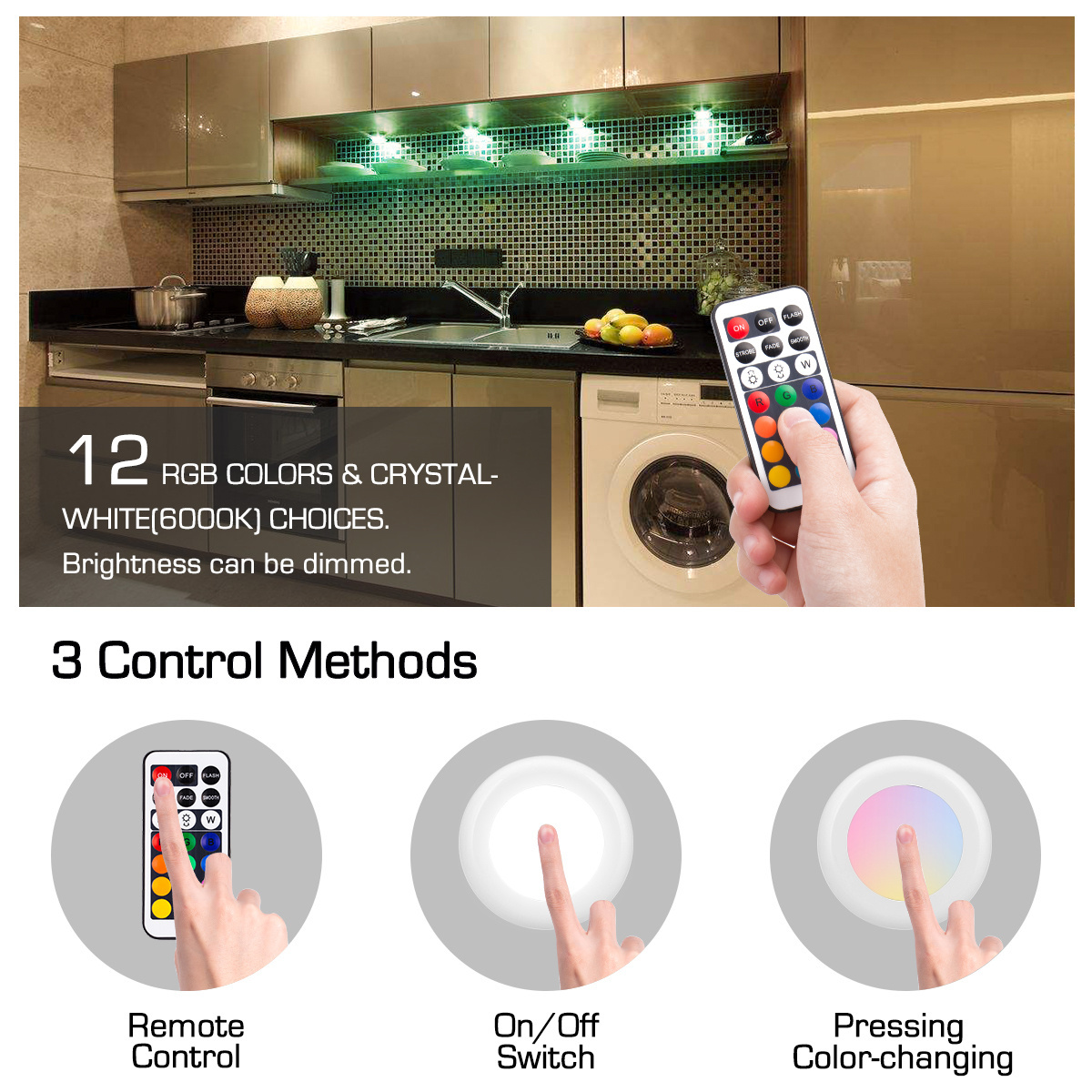 LOHAS Wireless Closet Wardrobe Under Cabinet Lighting 6 Pack LED Puck Light LED Cabinet Lights with Remote Control