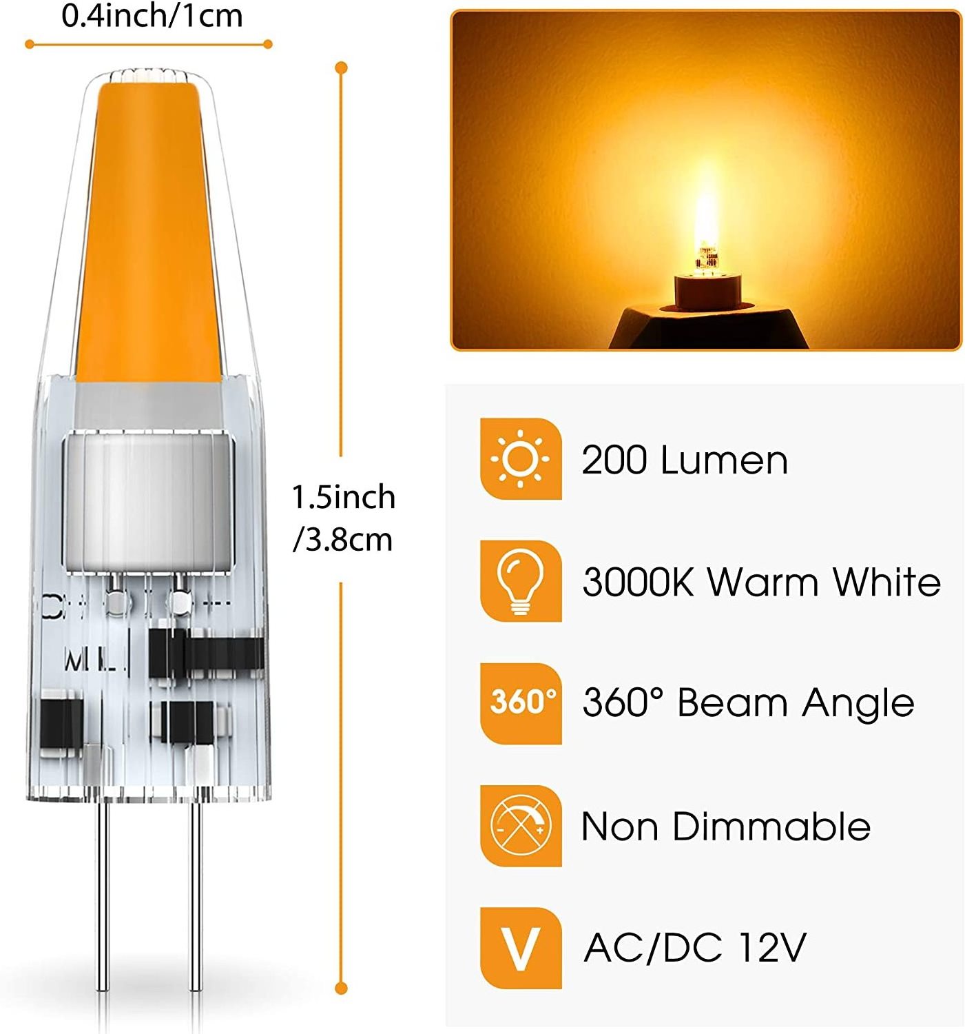 Lohas AC DC12V 2W G4 LED mini Light Bulbs Warm White 3000K not dimmable Capsule Bulbs for wall sconce window lighting chandelier