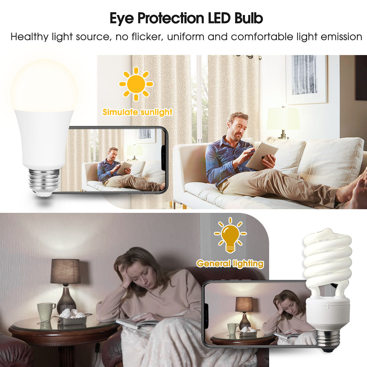 High CRI 98 Eye Protection 9W 12W 3000K 4000K 5000K Full Spectrum LED Sunlight SAD Light Therapy Lamp