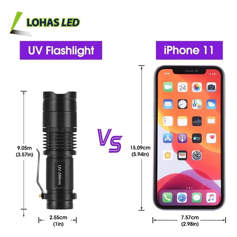 LED UV 395nm or 365nm Torch Blacklight Flashlight Aluminium Dimmable Black Light Urine Detector Scorpion Ultraviolet Flashlight